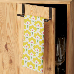 Retro Yellow Flower Garden Pattern Tea Towel
