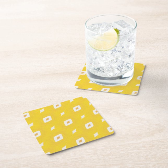 Retro Yellow Geometric Pattern Paper Coaster (Insitu)