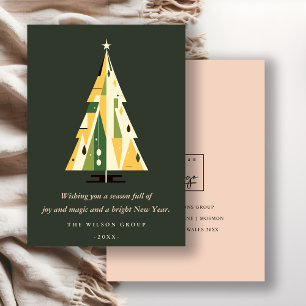 Retro Yellow Green Christmas Tree Business Logo Holiday Card
