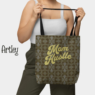Retro Yellow Green floral pattern Mum Hustle Tote Bag