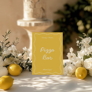 Retro Yellow Handwritting Pizza Bar Tabletop Sign Invitation