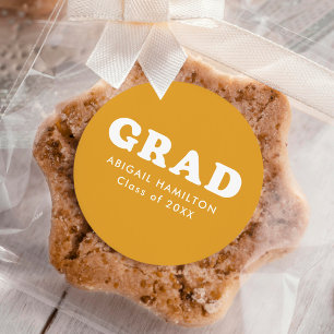 Retro Yellow Orange Typography Graduation Classic Round Sticker
