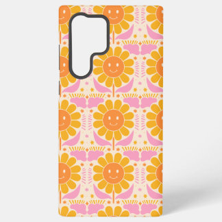 Retro Yellow Pink Happy Face Flower Pattern Samsung Galaxy Case