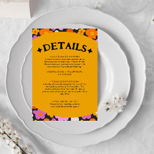 Retro Yellow Purple Floral Groovy Wedding Details Enclosure Card