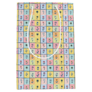 Retro yellow sunflower Floral Birthday party Medium Gift Bag