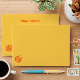 Retro Yellow Swirl Wedding Envelope
