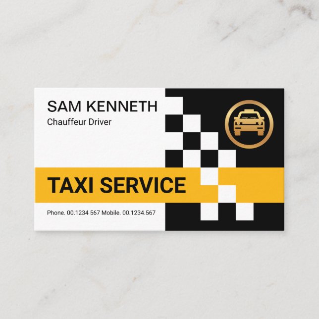 Retro Yellow Taxi Check Box Cab Ride Share Driver Business Card (Front)