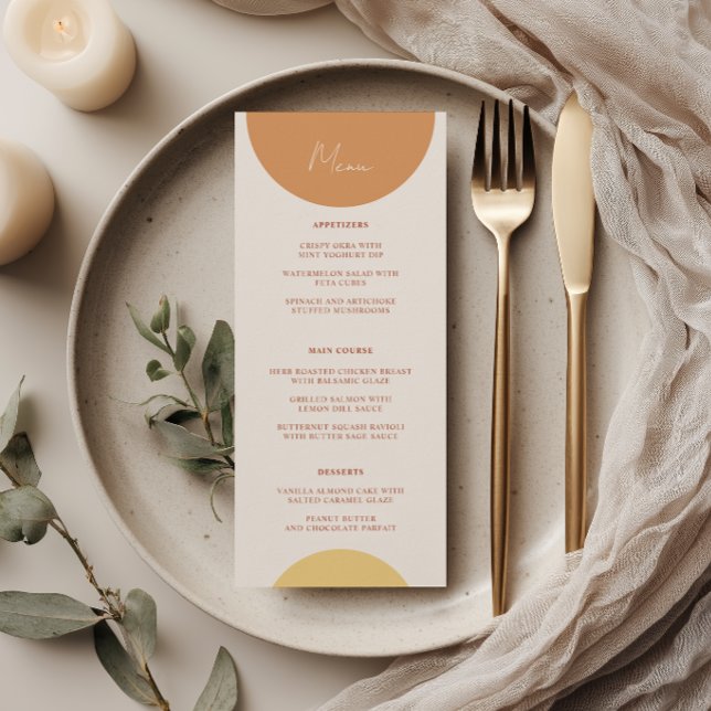Retro Yellow Terracotta Arches Boho Wedding Dinner Menu (Creator Uploaded)