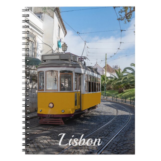 Retro yellow tram on street in Lisbon, Portugal Notebook (Front)