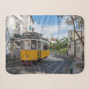 Retro yellow tram on street in Lisbon, Portugal Sherpa Blanket