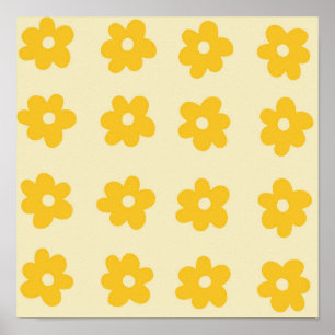 Retro Yellow Tropical Simple Flower Pattern Poster