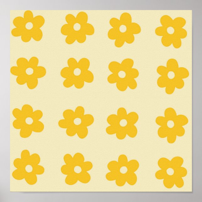 Retro Yellow Tropical Simple Flower Pattern Poster (Front)