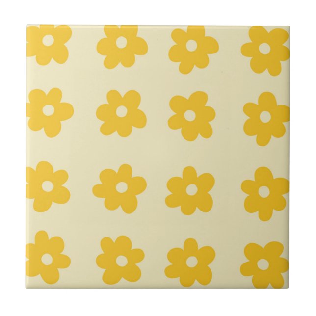 Retro Yellow Tropical Simple Flower Pattern Tile (Front)