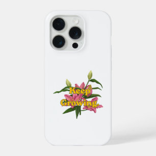 Retro Yellow Typography Pink Lily Floral Keep Grow iPhone 15 Pro Case