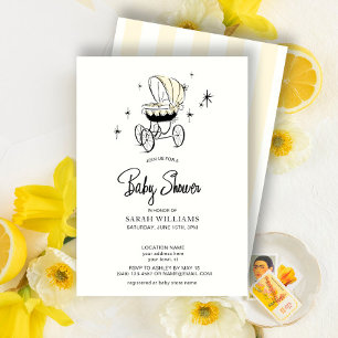 Retro Yellow Watercolor Stroller Script Invitation