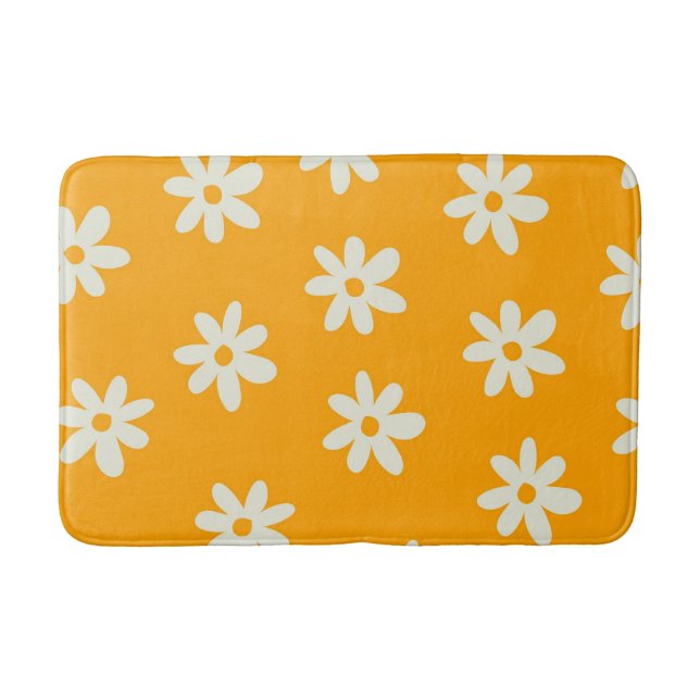 Retro Yellow White Floral Simple Flower Pattern Bath Mat (Front)