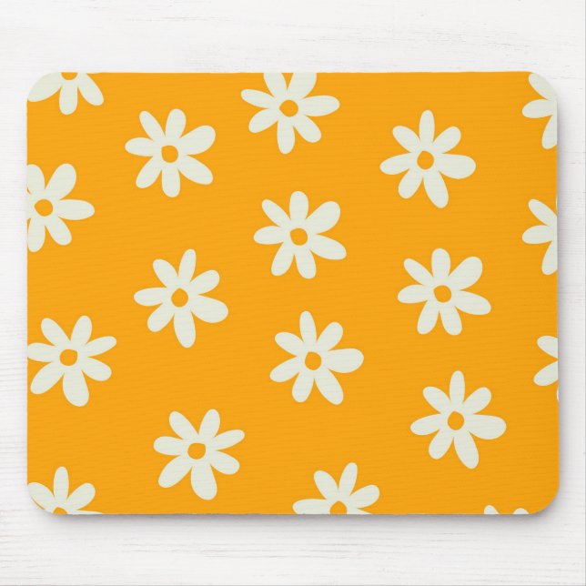 Retro Yellow White Floral Simple Flower Pattern Mouse Pad (Front)