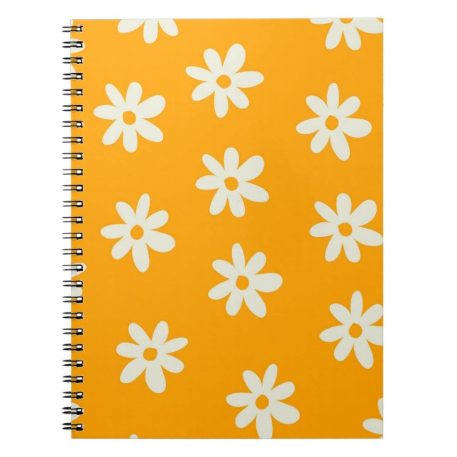 Retro Yellow White Floral Simple Flower Pattern Notebook (Front)