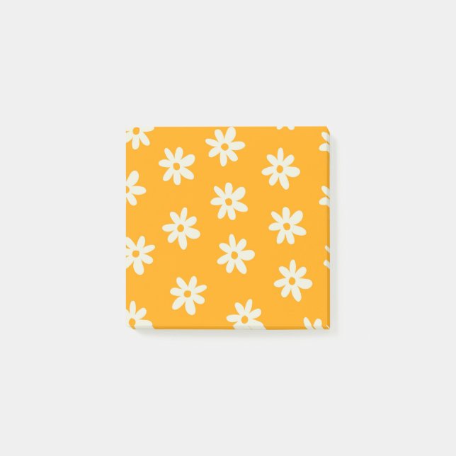 Retro Yellow White Floral Simple Flower Pattern Post-it Notes (Front)