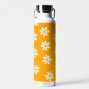 Retro Yellow White Floral Simple Flower Pattern Water Bottle