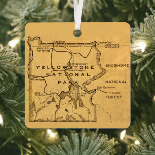 Retro Yellowstone - Grand Teton Map Metal Tree Decoration