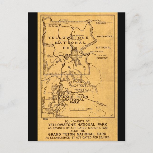 Retro Yellowstone - Grand Teton Map Postcard (Front)