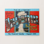 Retro Yellowstone National Park 11x14 Jigsaw Puzzle<br><div class="desc">A colourful retro postcard greeting from Yellowstone National Park repurposed on an 11x14 jigsaw puzzle to cherish!  Make a family keepsake by personalising this family fun puzzle.</div>
