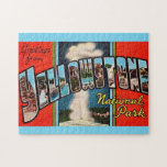 Retro Yellowstone National Park Postcard Jigsaw Puzzle<br><div class="desc">A colourful retro postcard greeting from Yellowstone National Park repurposed!</div>