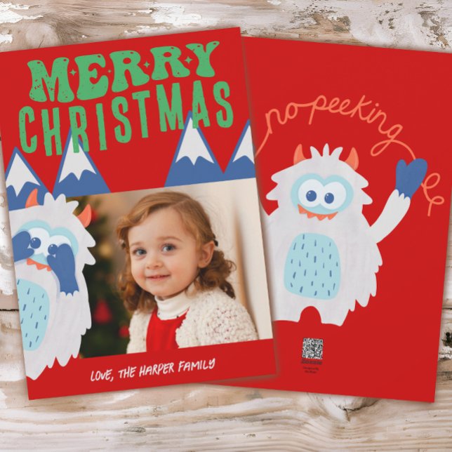 Retro Yeti Whimsical Kids Christmas Photo Holiday Card (Creator Uploaded)