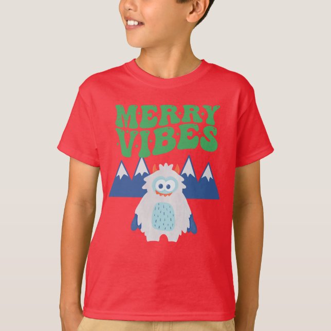 Retro Yeti Whimsical Kids Christmas  T-Shirt (Front)