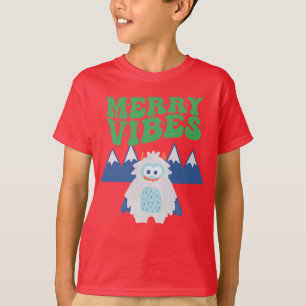 Retro Yeti Whimsical Kids Custom Christmas  T-Shirt