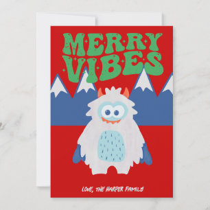 Retro Yeti Whimsical Kids No Photo Holiday Card