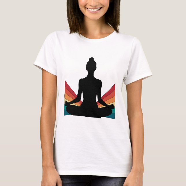 Retro Yoga Girl Minimalist Meditation Pose Graphic T-Shirt (Front)