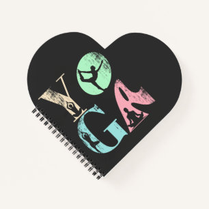 Retro Yoga Typography with Silhouettes of Poses  Notebook