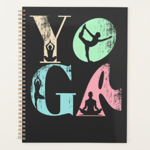 Retro Yoga Typography with Silhouettes of Poses  Planner