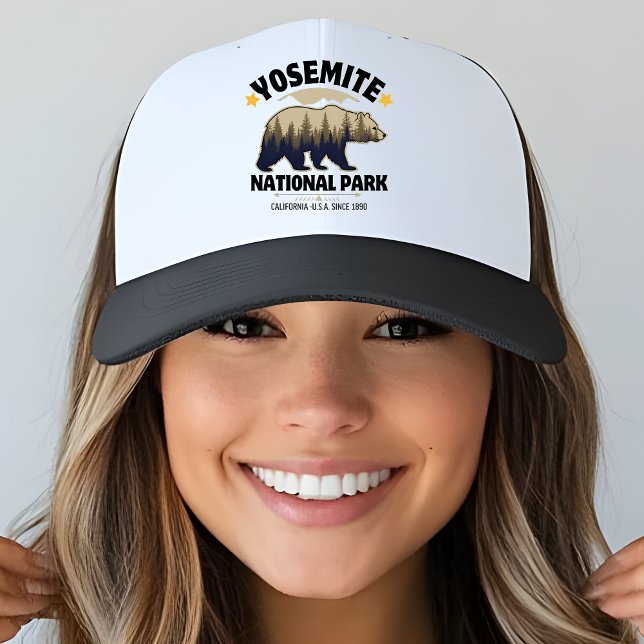 Retro Yosemite Bear Forest Trucker Trucker Hat (Creator Uploaded)