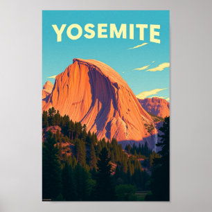 Retro Yosemite California Travel Illustration Poster