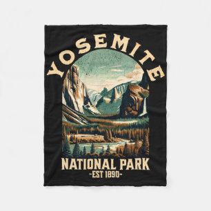 Retro Yosemite National Park Usa Vintage Hiking Fleece Blanket