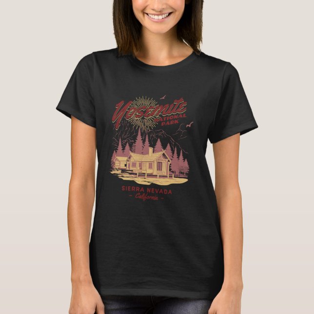 Retro Yosemite National Parks Camping Hiker Tee (Front)