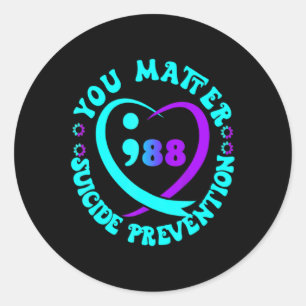Retro You 988 Suicide Prevention Awareneess  Classic Round Sticker