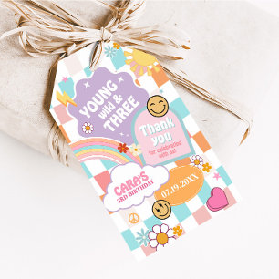 Retro Young Wild and Three Birthday Favour Tags