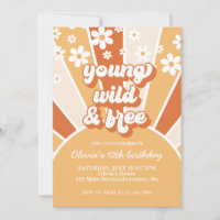 Retro Young Wild Free Burnt Orange Sunshine daisy