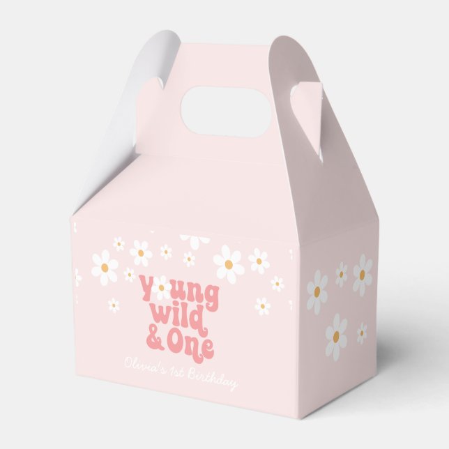 Retro Young Wild One Pink Daisy Favour Box (Front Side)