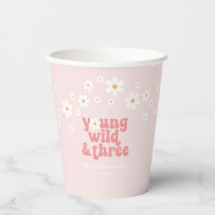 Retro Young Wild Three daisy boho 3rd birthday Paper Cups