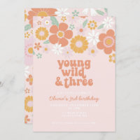 Retro Young Wild Three Floral 3rd birthday