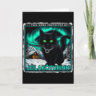 Retro Yule Cat Icelandic This Home Protected Jólak Card