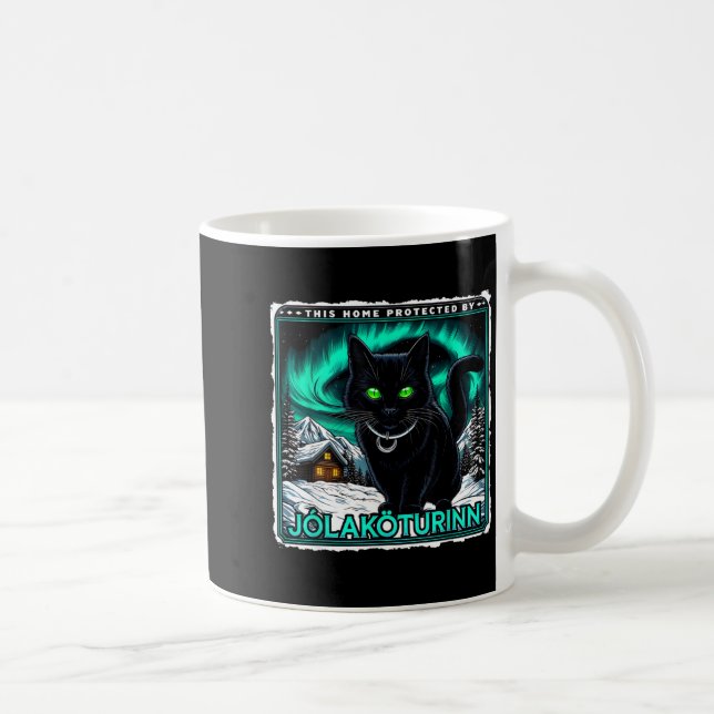 Retro Yule Cat Icelandic This Home Protected Jólak Coffee Mug (Right)
