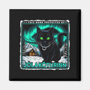 Retro Yule Cat Icelandic This Home Protected Jólak Magnet