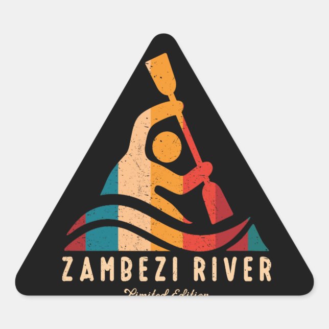 Retro Zambezi River Kayaking Triangle Sticker (Front)