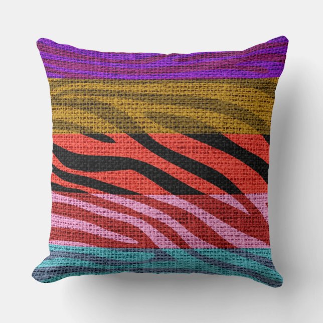Retro Zebra Skin Print Pattern Burlap Rustic #12 Cushion (Front)
